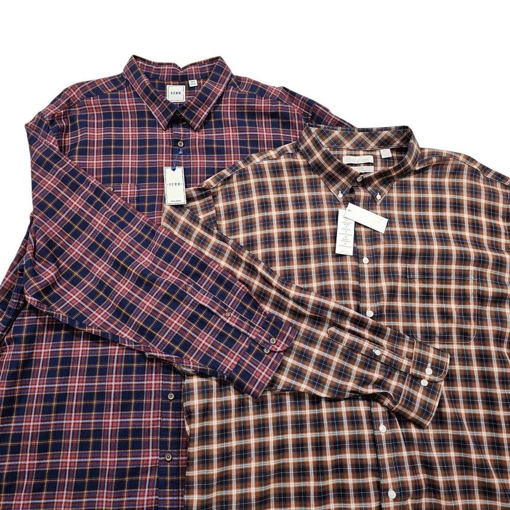 NWT Lot‎ of 2 ROWM & Gold Label 4XT Plaid LS Button Down Shirts Non Iron Tall